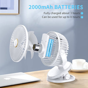 Clip on Table Fan, 360° Rotation Portable Small Desk Fan, 3 Speed Personal Rechargeable Battery Fan with Clip, Mini Clip Fan for Stroller, Camping, Office, Desk (Multicolored )