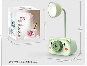 Kids Cartoon LED Table Lamp Pen Stand and Pencil Sharpener Study Desk Stationery Organiser Kidsroom Bedside Night Light for Reading Lamp