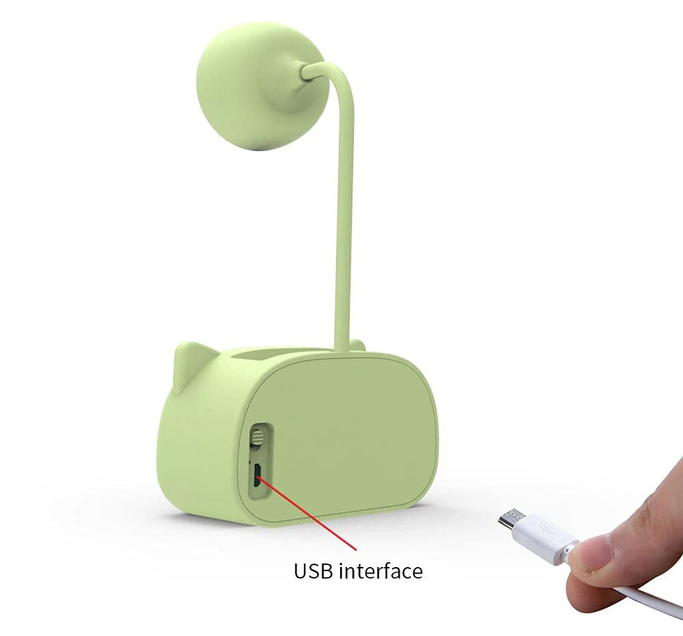 Kids Cartoon LED Table Lamp Pen Stand and Pencil Sharpener Study Desk Stationery Organiser Kidsroom Bedside Night Light for Reading Lamp