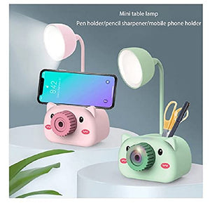 Kids Cartoon LED Table Lamp Pen Stand and Pencil Sharpener Study Desk Stationery Organiser Kidsroom Bedside Night Light for Reading Lamp