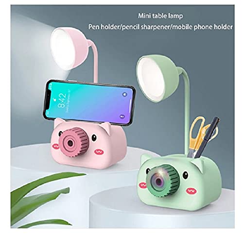 Kids Cartoon LED Table Lamp Pen Stand and Pencil Sharpener Study Desk Stationery Organiser Kidsroom Bedside Night Light for Reading Lamp