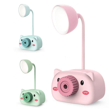 Kids Cartoon LED Table Lamp Pen Stand and Pencil Sharpener Study Desk Stationery Organiser Kidsroom Bedside Night Light for Reading Lamp