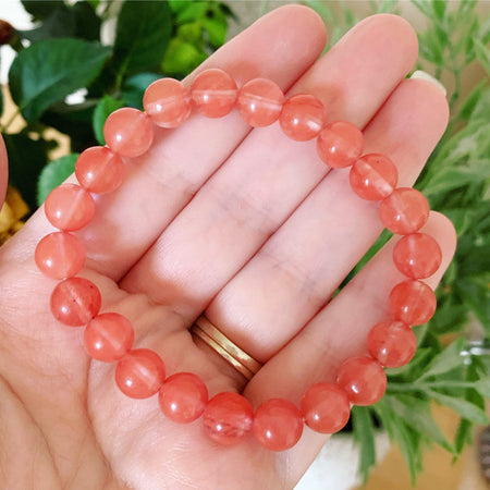 Cherry / Strawberry Quartz Bracelet 8 mm Beads Lab Stretchable Elastic Bracelet Cherry Quartz Crystal Gemstone