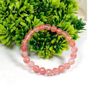 Cherry / Strawberry Quartz Bracelet 8 mm Beads Lab Stretchable Elastic Bracelet Cherry Quartz Crystal Gemstone