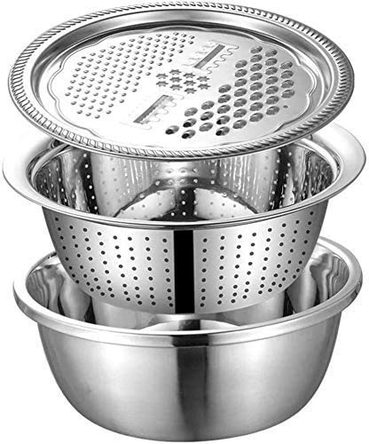 Multipurpose 3 in 1 Stainless Steel Kitchen Grater Slicer with Drain Basin and Bowl | Drain Basket Vegetable/ Fruits Grater and Washing Bowl for Kitchen, Pack of 1