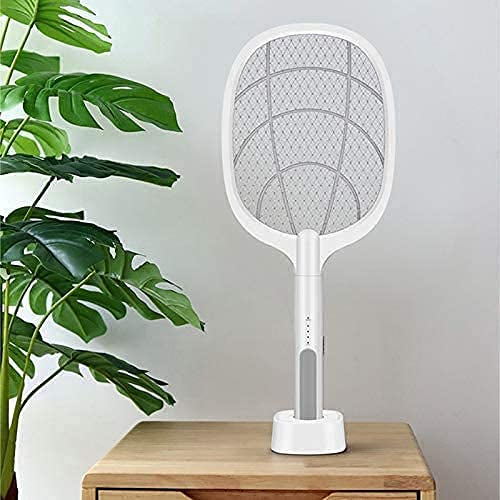 Mosquito Killer Racket Rechargeable Handheld with Base Electric Fly Swatter Mosquito Killer Racket Bat with UV Light Lamp Racket USB Charging Electric Insect Killer