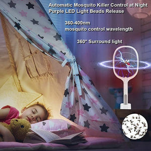 Mosquito Killer Racket Rechargeable Handheld with Base Electric Fly Swatter Mosquito Killer Racket Bat with UV Light Lamp Racket USB Charging Electric Insect Killer