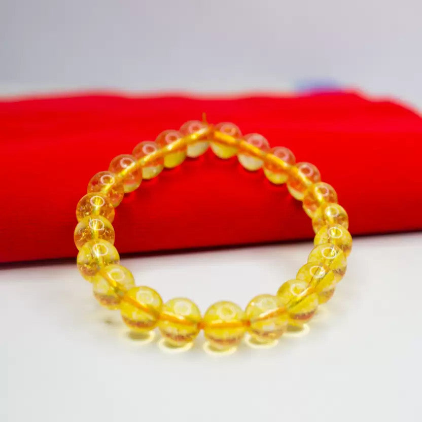 Yellow Quartz Bracelet 8 mm Beads Lab Stretchable Elastic Bracelet Yellow Quartz Crystal Gemstone