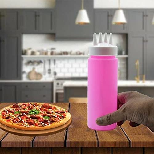 Squeeze Bottles, Ketchup Bottle 2 PCS Plastic 3 Holes and 4 Holes Squeeze Bottle for Sauce, Mayonnaise, Vinegar, Oil, Ketchup, Chilli, Chutney