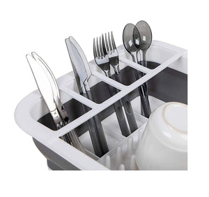 Collapsible Dish Drainer/Dish Drying Rack with Spoon Storage Holder Utensil Dinnerware Travel Organizer - Heavy Duty Plastic & Silicone