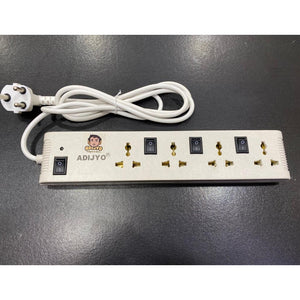 Extension Board, 4-way Extension Board with Spike Protection, 4 Sockets & 4 Switches 3 core Long 340 cm Wire 6 A with 3 Pin Wall Plug