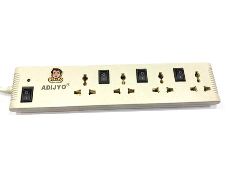 Extension Board, 4-way Extension Board with Spike and Surge Protection, 4 Sockets & 4 Switches 3 core 163 cm Wire 6 A 3 Pin Plug