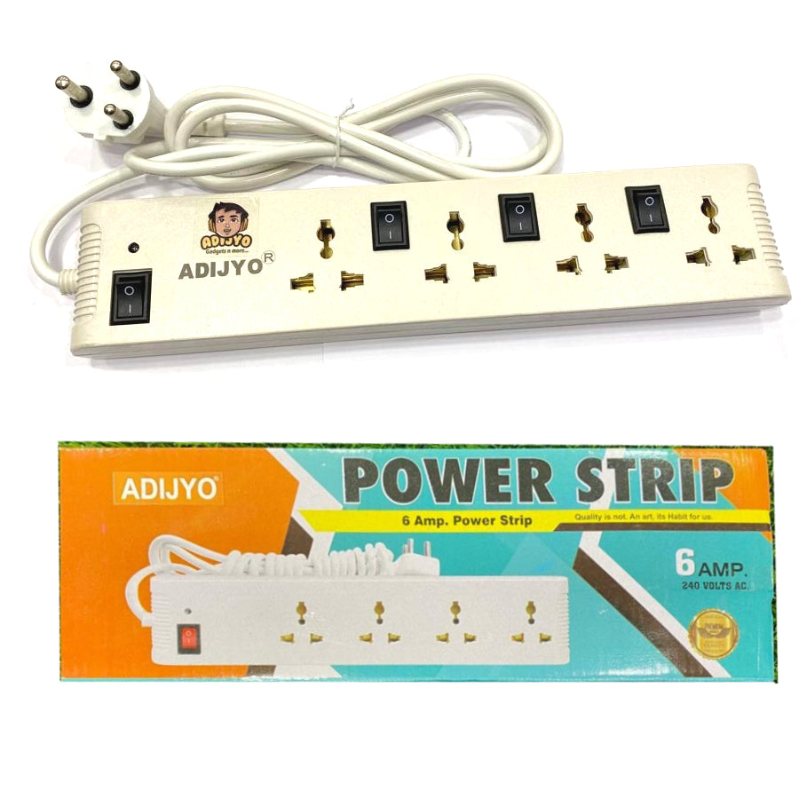 Extension Board, 4-way Extension Board with Spike and Surge Protection, 4 Sockets & 4 Switches 3 core 163 cm Wire 6 A 3 Pin Plug