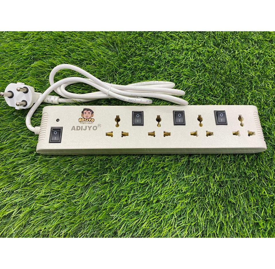 Extension Board, 4-way Extension Board with Spike Protection, 4 Sockets & 4 Switches 3 core Long 340 cm Wire 6 A with 3 Pin Wall Plug