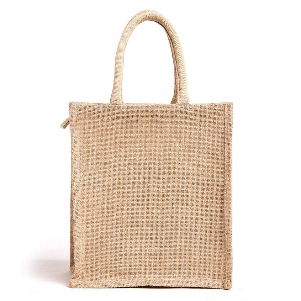 Jute Bags for Lunch Box with Zip | Jute Tote Bag | Jute Tiffin Bags | Multicoloured Jute Bag | Jute Carry Multiuse Bag Size: 36 cm x 30 cm