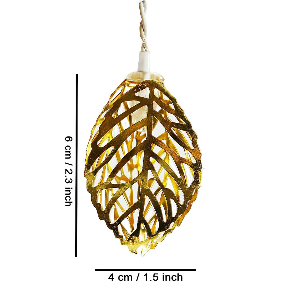 Premium Golden Metal Leaf String 16 Led Decorative Lights for Home Hanging Bedroom Birthday Party Decoration Romantic Mood Light