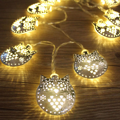 Golden Metal Owl String 16 Led Decorative Lights for Home Hanging Bedroom Birthday Party Decoration Romantic Mood Light