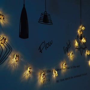 Golden Metal Owl String 16 Led Decorative Lights for Home Hanging Bedroom Birthday Party Decoration Romantic Mood Light