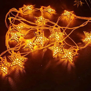 Golden Metal Star String 16 Led Decorative Lights for Home Hanging Bedroom Birthday Party Decoration Romantic Mood Light