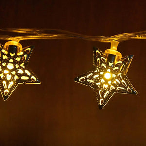 Golden Metal Star String 16 Led Decorative Lights for Home Hanging Bedroom Birthday Party Decoration Romantic Mood Light