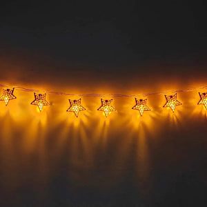 Golden Metal Star String 16 Led Decorative Lights for Home Hanging Bedroom Birthday Party Decoration Romantic Mood Light