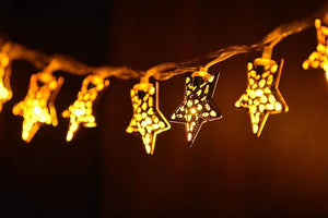 Golden Metal Star String 16 Led Decorative Lights for Home Hanging Bedroom Birthday Party Decoration Romantic Mood Light