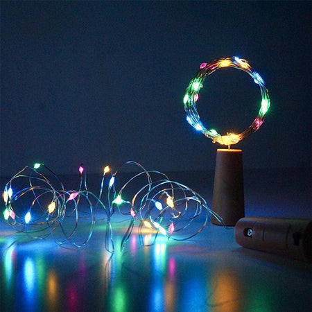 Multicoloured 20 LED Wine Bottle Cork Lights Copper Wire String Lights 2M Battery Powered