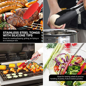 Kitchen Food Tong Stainless Steel Material with Heat Resistant Premium Silicone Grip for BBQ Grilling Turner, Salad serving, Ice Serving