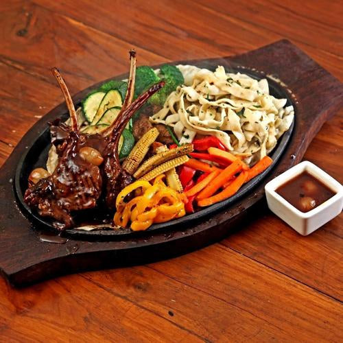 Iron Sizzler Plate with Wooden Plate /Stand Oval Sizzler for Sizzling Brownie Platter Oval 12" X 7" Inch