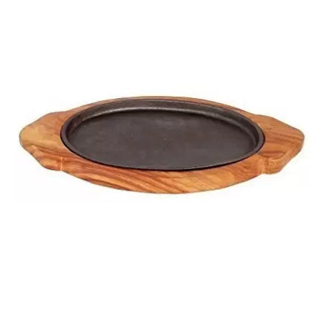 Iron Sizzler Plate with Wooden Plate /Stand Oval Sizzler for Sizzling Brownie Platter Oval 12