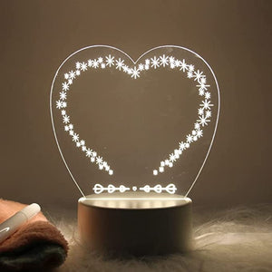 Acrylic Creative Message Board 3D with LED Light Base Holder, with Writing Pen & Cloth (Transparent, Heart Shape, 5x6 Inches)