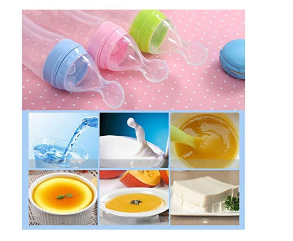 Newborn Baby Food Feeder Toddler Safe Silicone Squeeze Fresh Food Feeder Bottle Spoon Bottle Milk Fruit Shake Juice Soup Cereal Bottle for Baby Kid