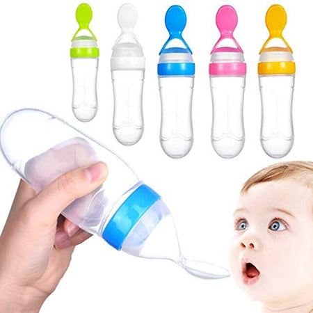 Newborn Baby Food Feeder Toddler Safe Silicone Squeeze Fresh Food Feeder Bottle Spoon Bottle Milk Fruit Shake Juice Soup Cereal Bottle for Baby Kid