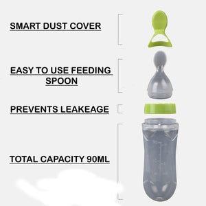 Newborn Baby Food Feeder Toddler Safe Silicone Squeeze Fresh Food Feeder Bottle Spoon Bottle Milk Fruit Shake Juice Soup Cereal Bottle for Baby Kid