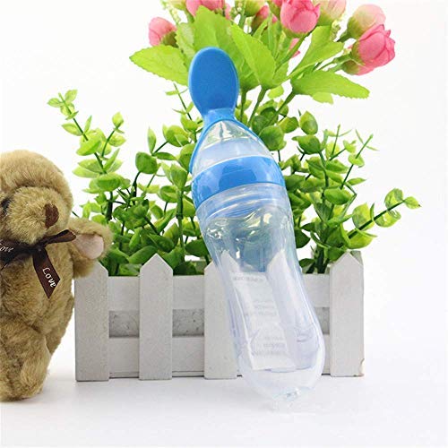 Newborn Baby Food Feeder Toddler Safe Silicone Squeeze Fresh Food Feeder Bottle Spoon Bottle Milk Fruit Shake Juice Soup Cereal Bottle for Baby Kid