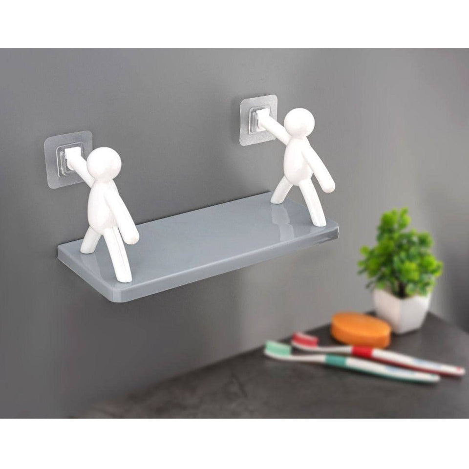 Plastic Wall Hanging Bathroom Storage Human Hook Rack Floating Wall Ledge Shelf Simple Wall Mounted Bookshelf Home Office Shelves, White