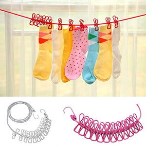 Portable Multi Functional Drying Rope with 12 Clips Durable Portable Outdoor Travel Clothesline Rope Clothes Hanging Hook (1.8 Meter)