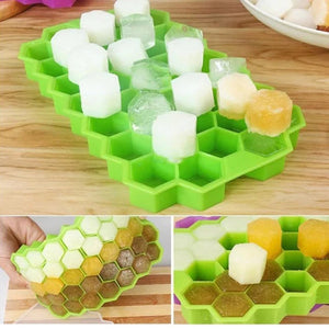 Flexible Silicone Honeycomb 37 Cavity Ice Cube Tray with Lid Trays for Freezer Moulds Small Cubes Whiskey Fridge Bar Soft Ice Cube Tray