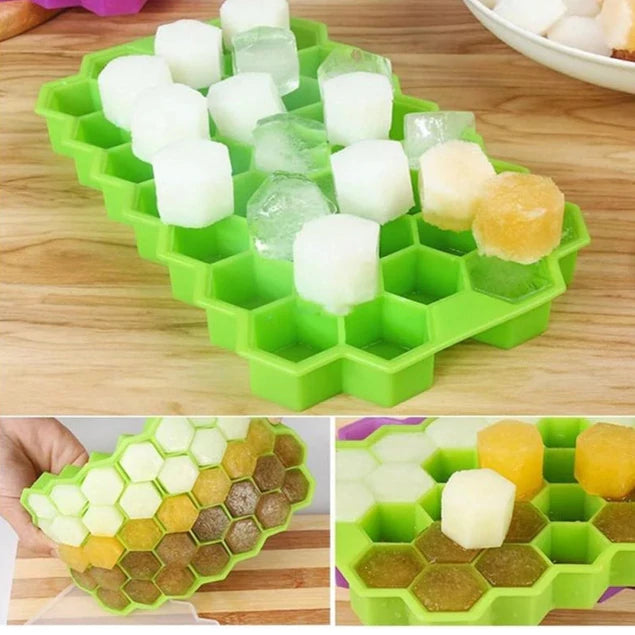 Flexible Silicone Honeycomb 37 Cavity Ice Cube Tray with Lid Trays for Freezer Moulds Small Cubes Whiskey Fridge Bar Soft Ice Cube Tray