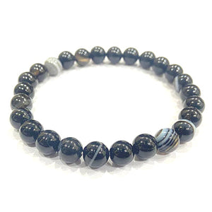 Black Sulemani Hakik / Banded Agate Onyx Bracelet  6 mm Beads Natural Crystal Healing Bracelet Gemstone Jewellery Beaded Stone Bracelet for Men & Women