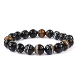 Black Sulemani Hakik / Banded Agate Onyx Bracelet  6 mm Beads Natural Crystal Healing Bracelet Gemstone Jewellery Beaded Stone Bracelet for Men & Women