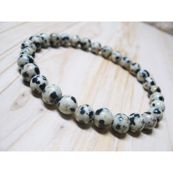 Dalmatian Jasper Bracelet Natural Crystal Healing Bracelet Gemstone Jewellery Beaded Stone Bracelet for Men & Women, Bead Size 8 mm