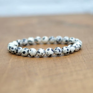 Dalmatian Jasper Bracelet Natural Crystal Healing Bracelet Gemstone Jewellery Beaded Stone Bracelet for Men & Women, Bead Size 8 mm