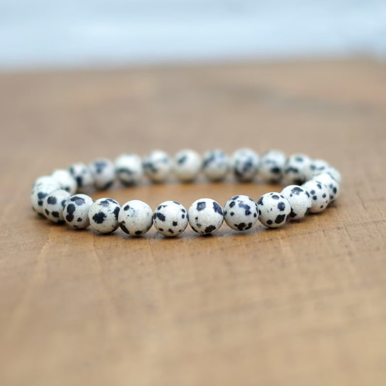 Dalmatian Jasper Bracelet Natural Crystal Healing Bracelet Gemstone Jewellery Beaded Stone Bracelet for Men & Women, Bead Size 6 mm