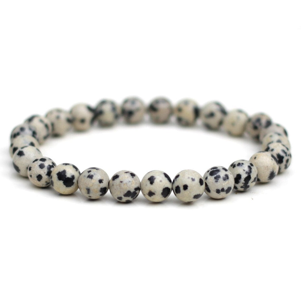 Dalmatian Jasper Bracelet Natural Crystal Healing Bracelet Gemstone Jewellery Beaded Stone Bracelet for Men & Women, Bead Size 8 mm