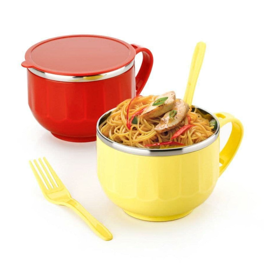 Maggi, Noodles & Soup Bowl with Spoon, Airtight Leak proof Lid, Handle, Stainless Steel Soup-tok Container, Bowl and Spoon Set, Stainless Steel Storage Food Container