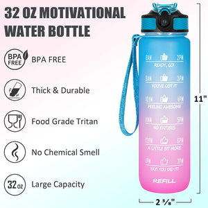 Unbreakable Water Bottle 1 L with Motivational Time Marker measurement, Leakproof Durable BPA Free Water bottle for office, School, Home, gym