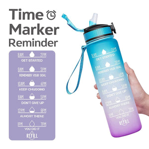 Unbreakable Water Bottle 1 L with Motivational Time Marker measurement, Leakproof Durable BPA Free Water bottle for office, School, Home, gym