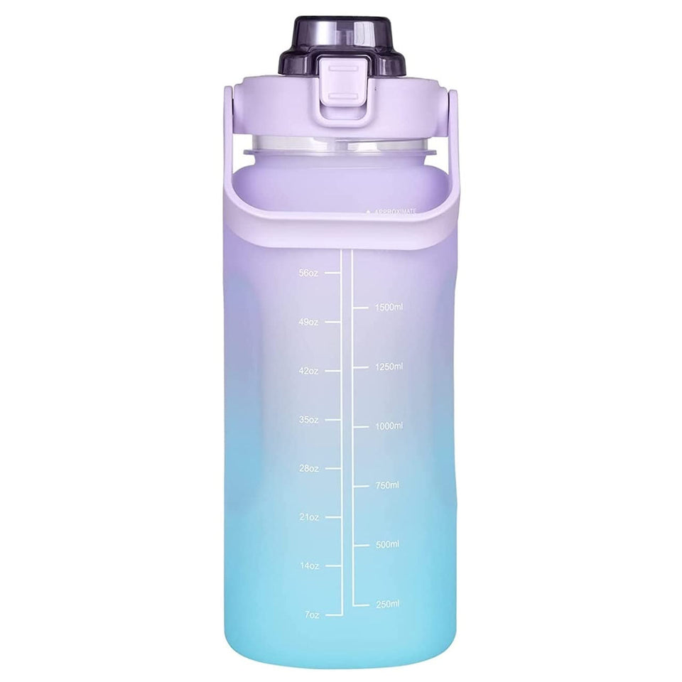 Motivational Water Bottle 2 Liters with Leakproof Time & Capacity Marker BPA-Free Sports Water Bottle Daily Measured Tracking Time Marks Water Cup