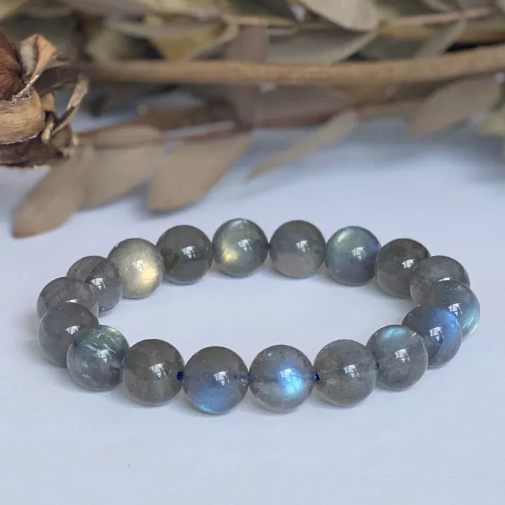 Labradorite Bracelet Natural Crystal Healing Bracelet Gemstone Jewellery Beaded Stone Bracelet for Men & Women, Bead Size 8 mm